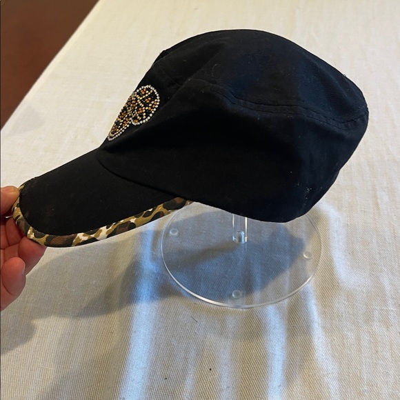 Disney Black Hat with Rhinestone Mickey and leopard trim - Picture 2 of 7